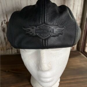 Harley-Davidson Black Leather Newspaper Boy Hat XL